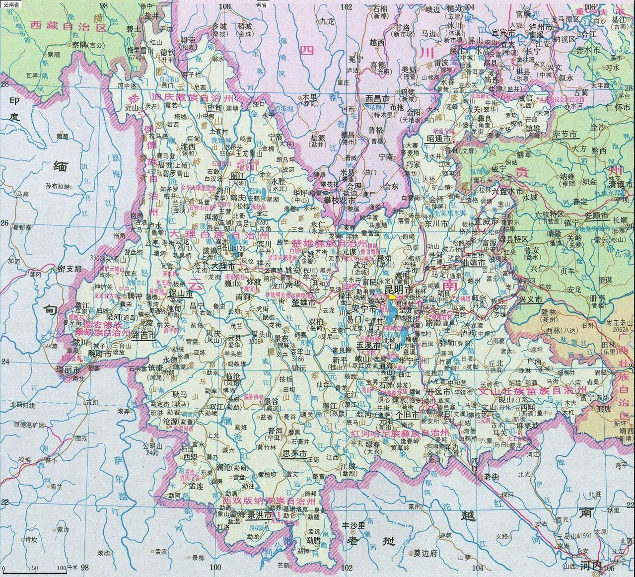 云南省地图高清版大图